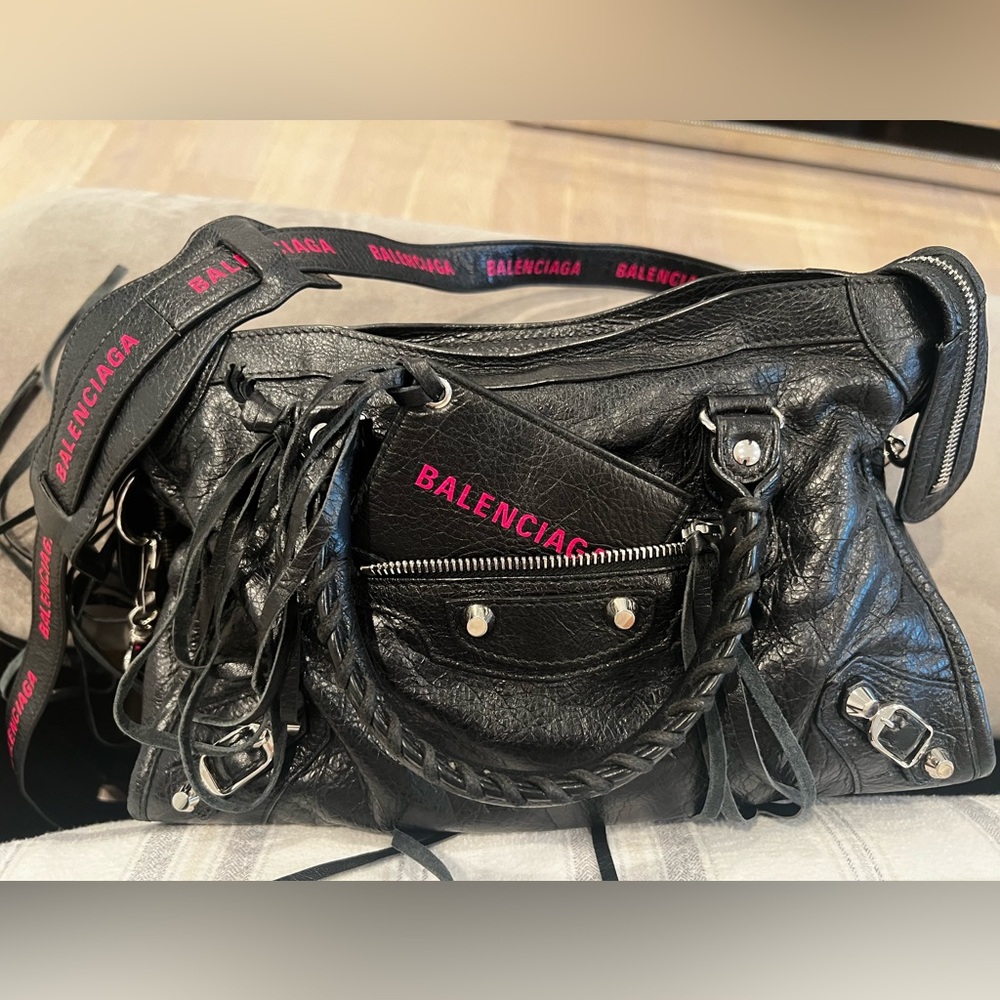 Balenciaga Logo strap city classic studs bag small